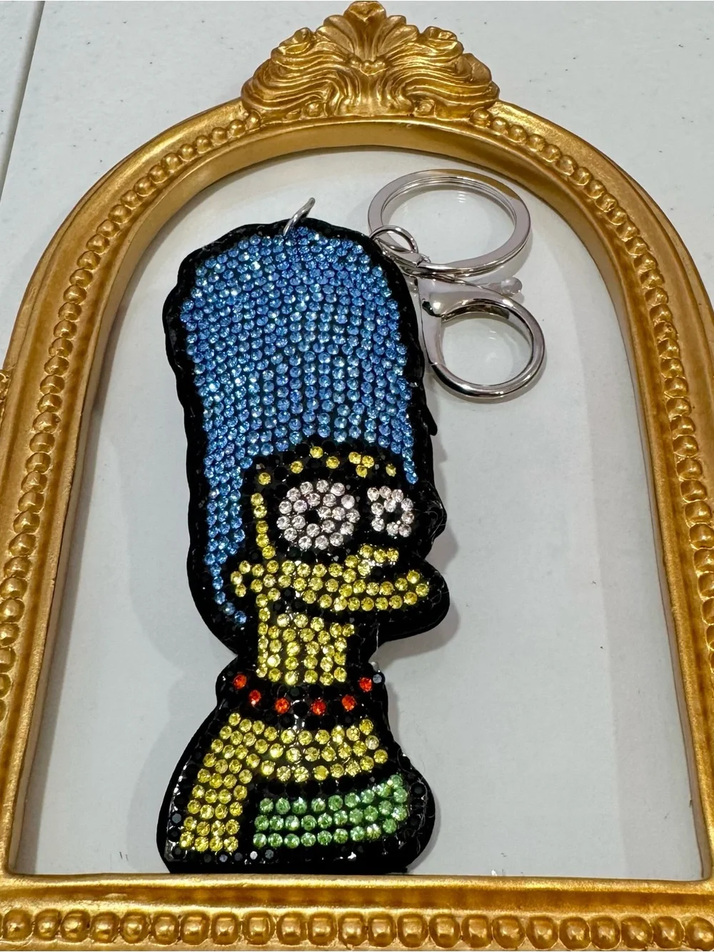 New Crystal-Embellished Marge Simpson Keychain  - Blue & Yellow